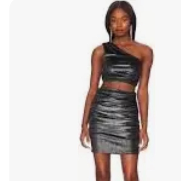 NWT Susana Monaco Black Metallic One Shoulder Ruched crop top women size Small - Picture 9 of 11